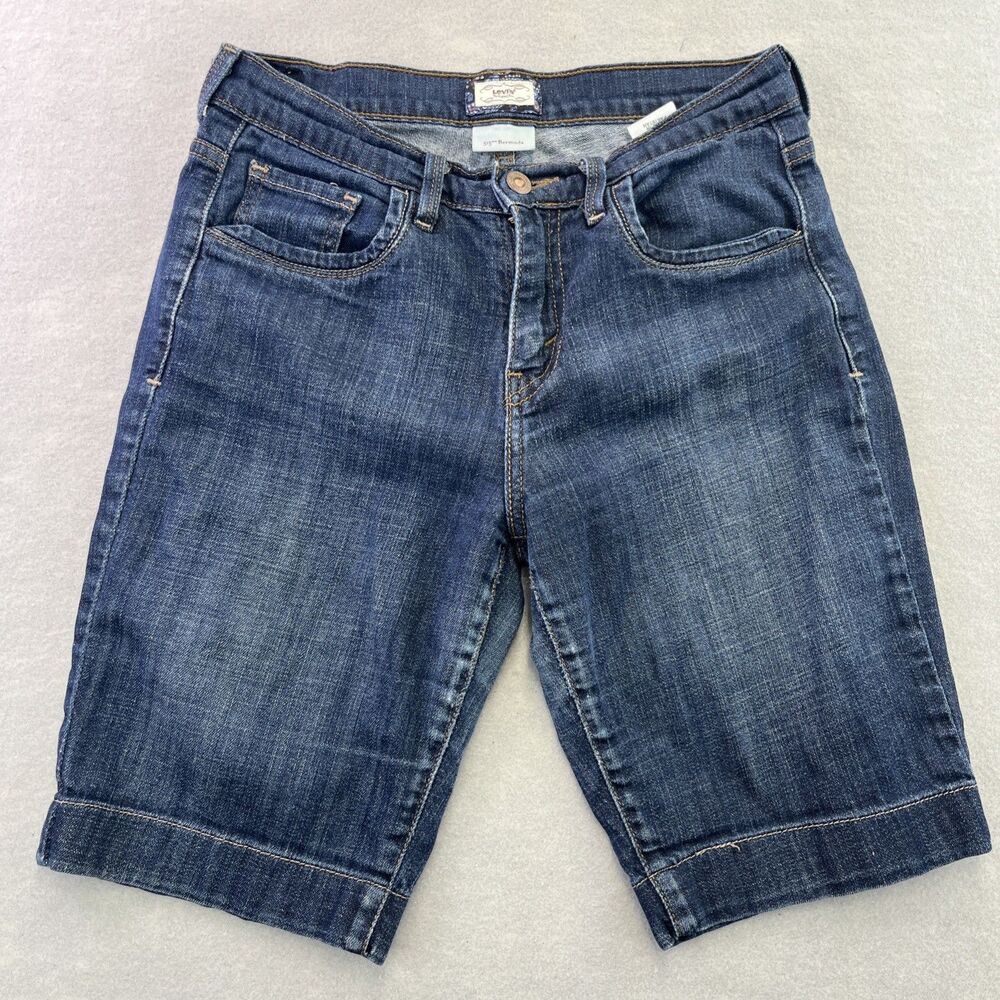 Levis 515 Womens Bermuda Denim Shorts Dark Blue Size 8 Stretch Pockets Y2K